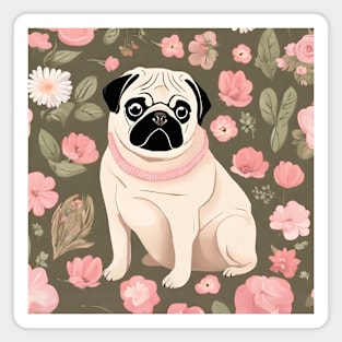 Floral Pug pattern Magnet